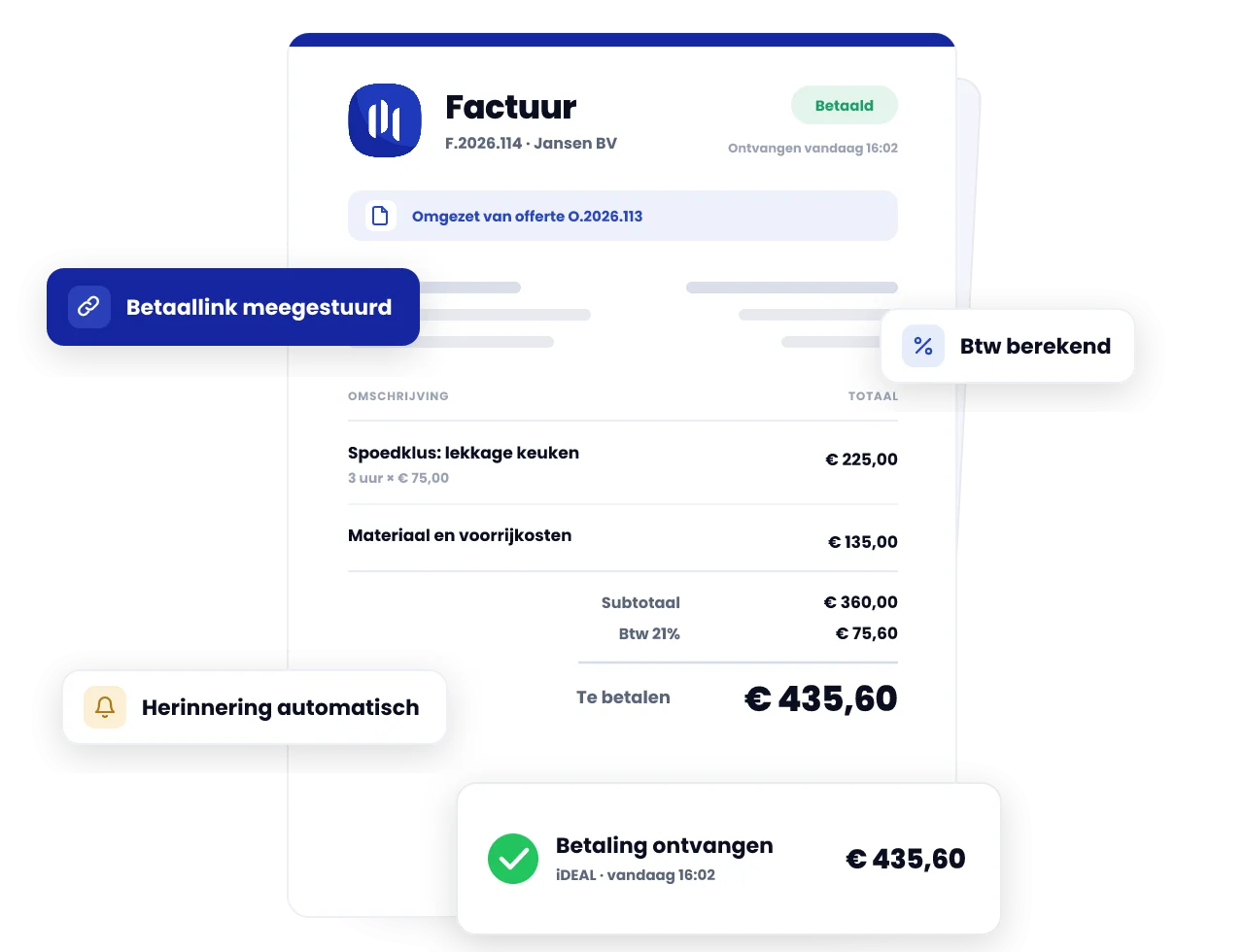 Factuur met betaallink en bevestiging van betaling via iDEAL