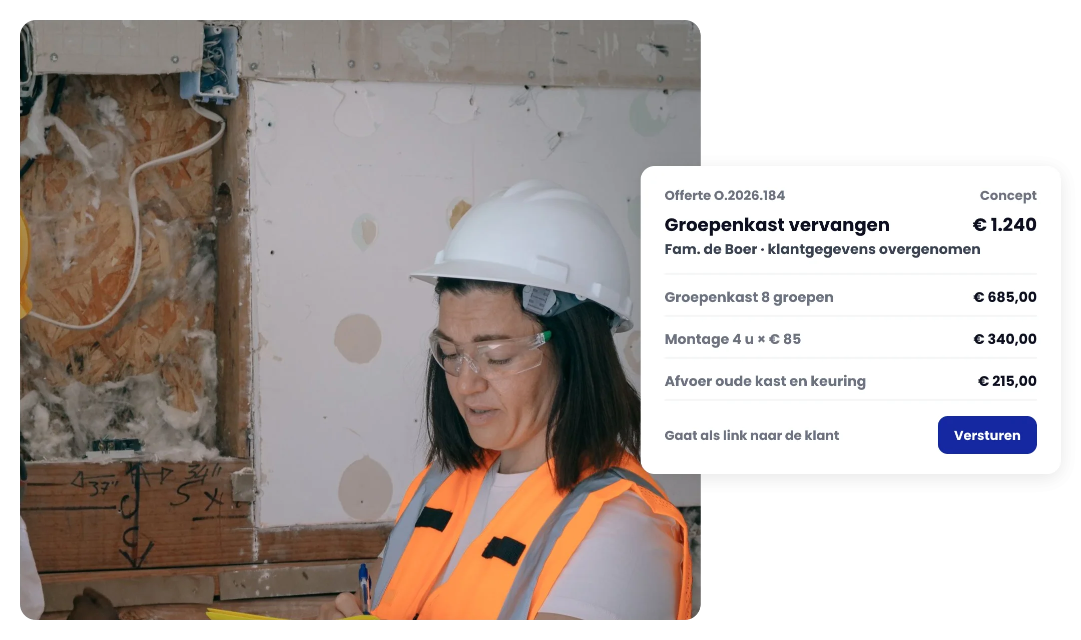 Installateur maakt een offerte voor een nieuwe groepenkast in Appficient
